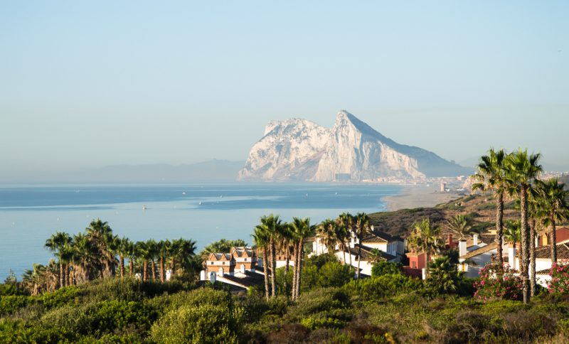Landscape with the rock of gibraltar in the background.